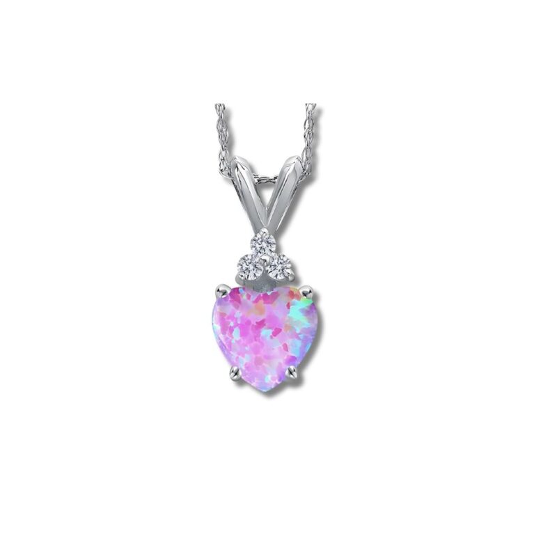 Gem Stone King 14K White Gold Simulated Pink Opal Diamond Pendant Necklace