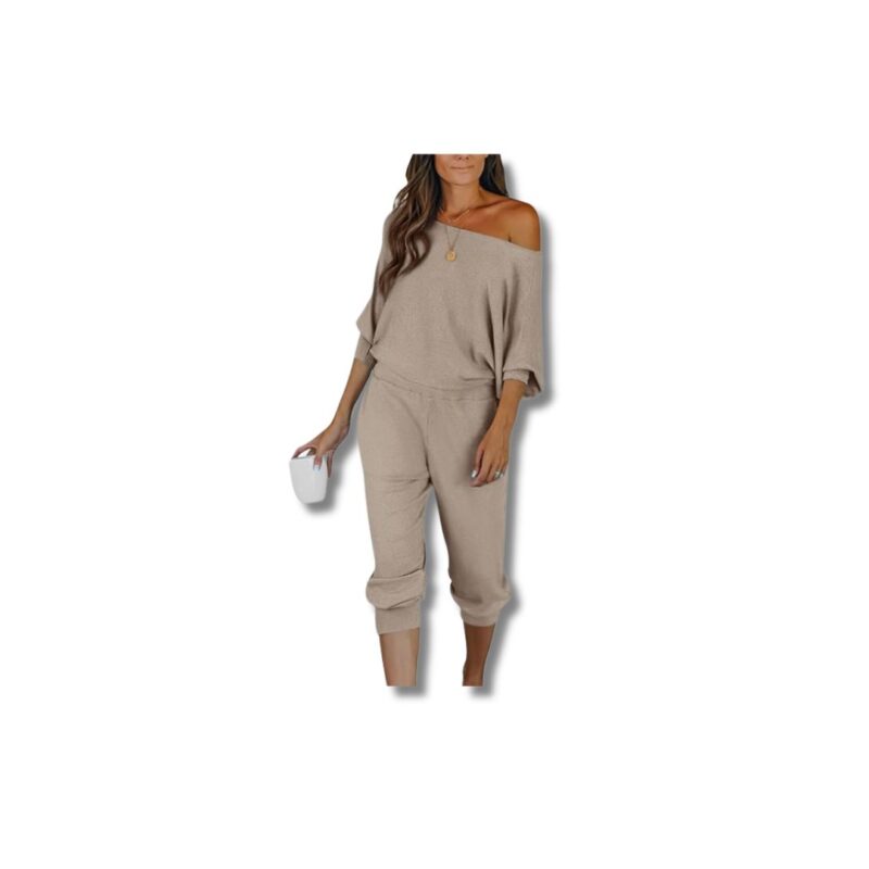 2 Piece Tracksuit Off Shoulder Long Sleeve Pullover Lounge Pants with Pockets